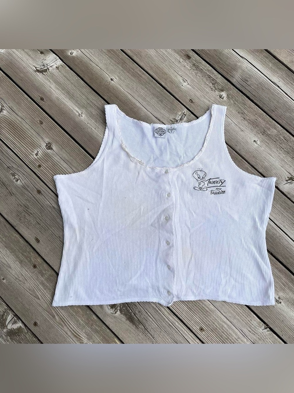 ACME white waffle knit tweety bird embroidered tank